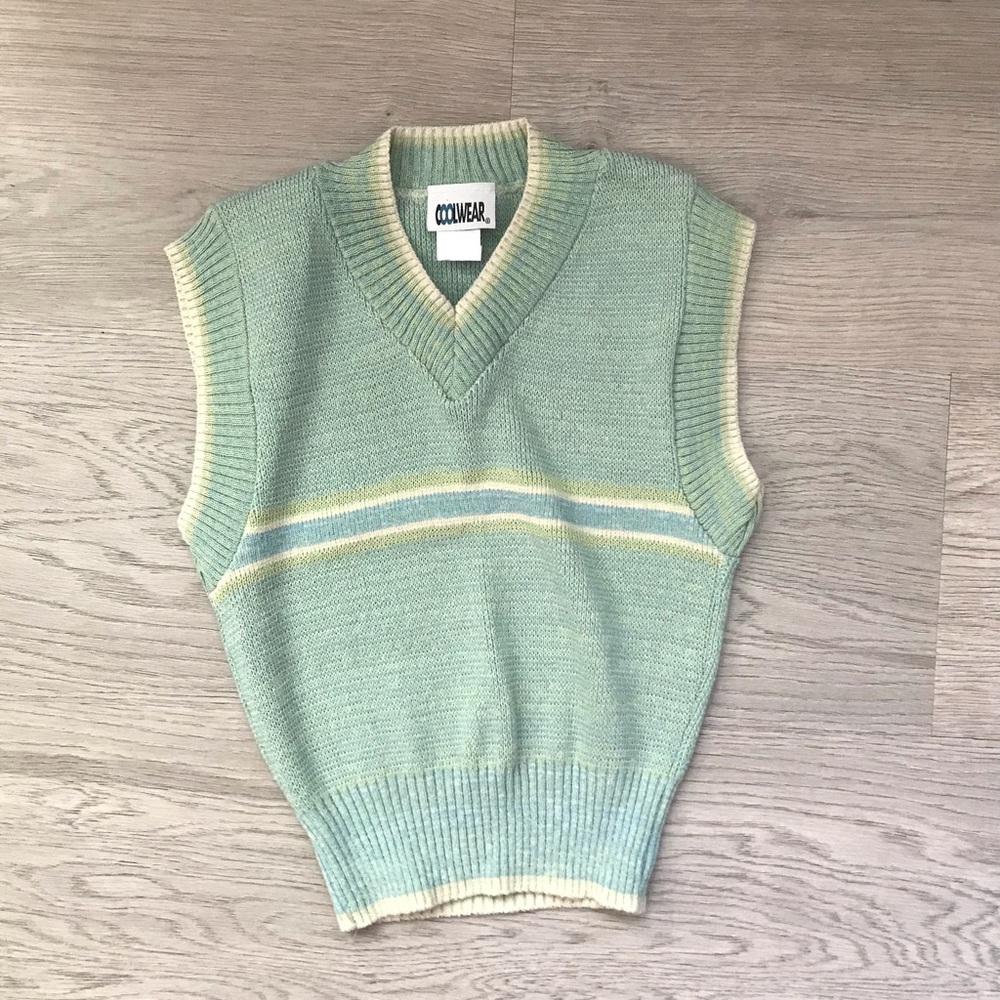 Vintage 90s Green Girl’s Knit Sweater Vest, Small, Back To School, Clueless Vest